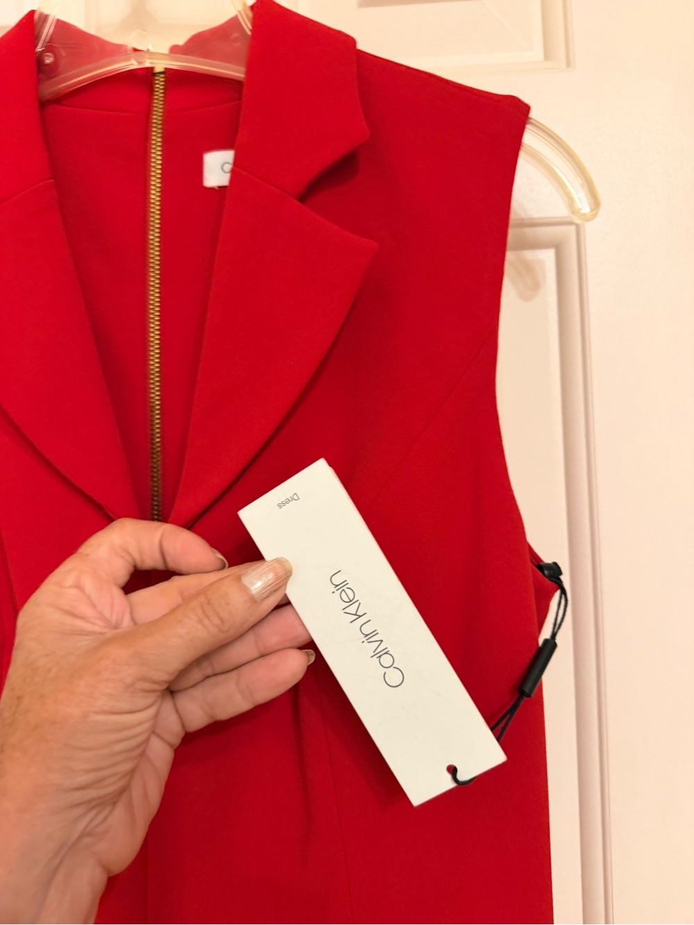 Calvin Klein Sleeveless Red Tailored Sheath Dress, Collar, V-Neck, Lined, Sz 6 - Picture 7 of 14